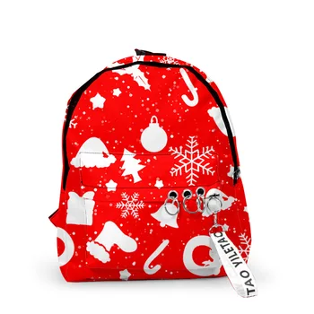 Рождественский блокнот в стиле Харадзюку, школьные сумки, рюкзаки для ноутбуков для мальчиков / девочек, Оксфордская водонепроницаемая цепочка для ключей с 3D-принтом, маленькие дорожные сумки