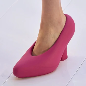 Розово-красные туфли Mary Jane на толстом каблуке с острым носком, женские летние туфли 2023, закрытые туфли-лодочки на платформе без застежки, модная женская обувь
