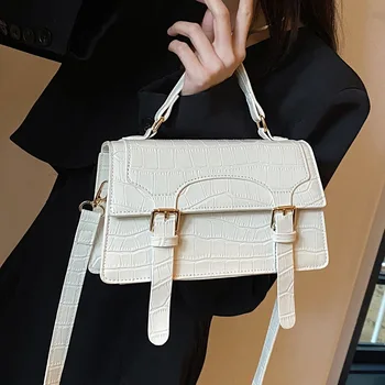 Роскошная Дизайнерская Женская сумка с замком под крокодиловую кожу, Корейская сумка через плечо, Маленькая сумка-тоут с клапаном, новинка лета 2023 г.