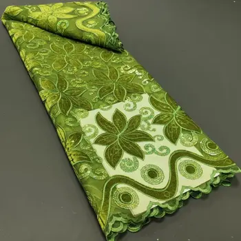 Роскошные зеленые бархатные кружевные ткани, новейшая одежда из нигерийского французского тюля, кружева с пайетками, высококачественные африканские кружевные ткани с пайетками.