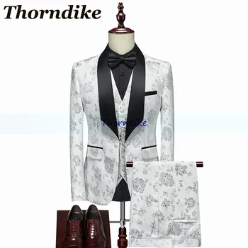 Роскошные комплекты мужских костюмов Thorndike, изготовленные на заказ из 3 шт., жакет, жилет и брюки для мужчин, Жаккардовые официальные свадебные костюмы, Блейзер