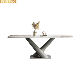 Роскошный обеденный стол из мраморной плиты с 8 стульями mesa de jantar comedor a manger sillas tisch tablo мебель на основе углеродистой стали