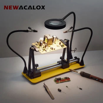 Рука помощи при пайке NEWACALOX Регулируемое Крепление печатной платы 3x Сварочная Лупа USB Светодиодная лампа Инструменты для ремонта освещения