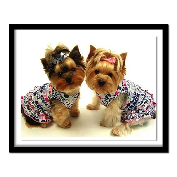 Рукоделие 5D DIY Алмазные наборы для вышивания крестиком Йоркширский терьер Полная вышивка двумя собаками Любовник Узор Бриллиант