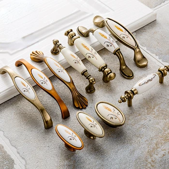 Ручки шкафа из античной бронзы и керамики, ручки ящиков из цинкового сплава, Дверная ручка шкафа, Европейская Фурнитура для мебельных ручек