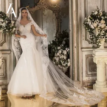 Свадебное платье Русалки без рукавов LelaAcra 2023 С аппликациями, Придворный шлейф, платье принцессы Невесты SF41 на заказ Vestido de Noiva
