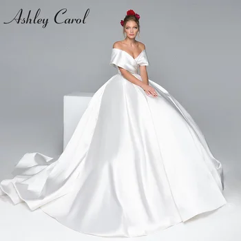 Свадебное платье трапециевидной формы Ashley Carol 2022, элегантное атласное пляжное свадебное платье с открытыми плечами, винтажные платья принцессы невесты