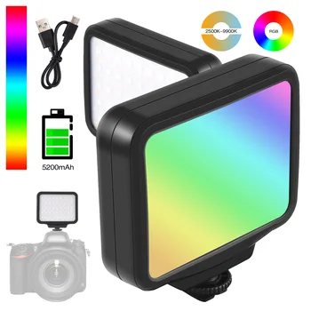 Светодиодная RGB-подсветка камеры, полноцветная панель для видеосъемки с регулируемой яркостью 2500 К-9000 К, CRI 95 + Перезаряжаемое фотографическое освещение емкостью 5200 мАч