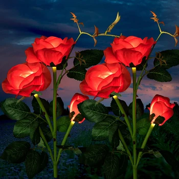 Светодиодные солнечные садовые фонари, украшение ландшафта в виде цветка розы, наружное водонепроницаемое освещение IP65, лампы для газонов во внутреннем дворе, светильники для газонов
