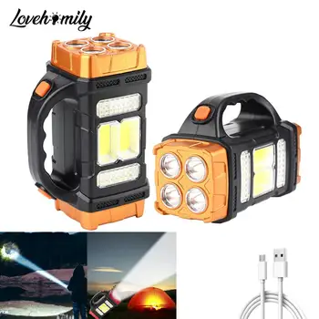 Светодиодный фонарик на солнечной батарее с USB-зарядкой, мощный фонарь, Перезаряжаемая лампа, Водонепроницаемый Фонарь для кемпинга, Блок питания