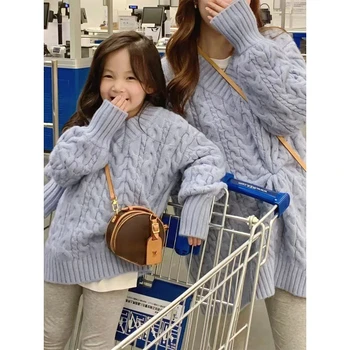 Свитер для мамы и дочки, одинаковая одежда для мамы и сына, Корейская модная детская одежда, Женские зимние вязаные топы, джемпер