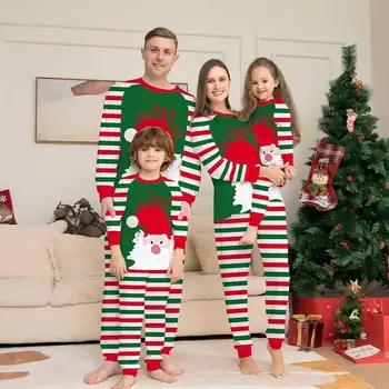 Семейные рождественские пижамные комплекты, рождественские пижамы в полоску от Санта-Клауса, одежда для мамы и детей, Рождественские пижамы для семьи, комплект одежды