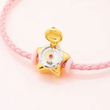 Серебро 925 пробы, аниме Сейлор Мун, Открывающийся медальон в виде пентаграммы, звезды, карманные часы, бусина-шарм для ювелирных изделий Pandora Bracelet