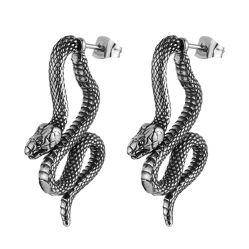 Серьги-гвоздики HZMAN в виде змеи с подробным рисунком, высококачественные серьги из нержавеющей стали для женщин, индивидуальные подарки для мужчин и женщин