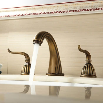 Смеситель для ванной комнаты в европейском стиле в стиле ретро, античная латунь, двойная ручка, 3 отверстия, разъемный смеситель для раковины, смеситель для унитаза, установленный на бортике