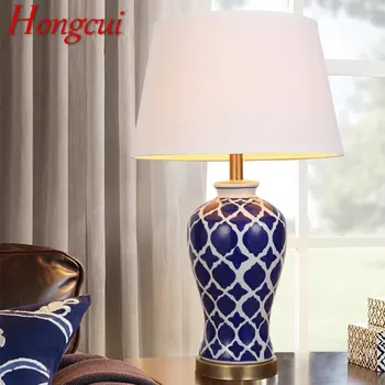 Современная керамическая синяя настольная лампа Hongcui Креативная винтажная прикроватная Светодиодная настольная лампа для домашнего декора гостиной спальни