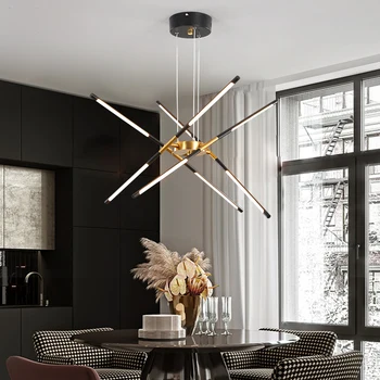Современная светодиодная люстра для дома, гостиной, столовой, кухни, спальни в скандинавской черно-золотой раме, подвесной потолочный светильник в стиле лофт