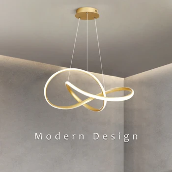 Современная светодиодная потолочная люстра для гостиной, столовой, спальни, кухни с кривым дизайном, Подвесные светильники с золотым блеском, подвесная лампа