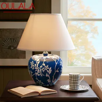 Современная синяя керамическая настольная лампа OULALA, креативный винтажный светодиодный настольный светильник для декоративного дома, гостиной, прикроватной тумбочки в спальне
