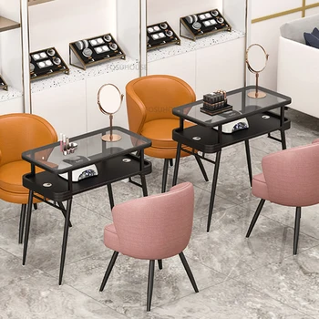Современный маникюрный стол из закаленного стекла для коммерческой мебели Профессиональный Маникюрный стол Высококлассный Легкий Роскошный Простой Маникюрный стол