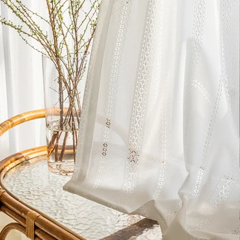 Современный тюль для гостиной столовой спальни Минималистичный японский стиль Полупрозрачный балконный абажур Полое белое окно Декор комнаты