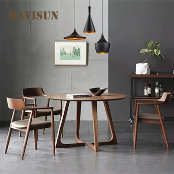 Сочетание обеденного стола и стула в японском стиле Лаконичный Дизайн Мебели для гостиной Домашний Декор Круглый Кухонный стол из массива Дерева