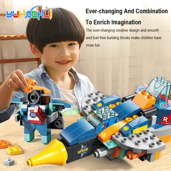 Строительные блоки большого размера, детские разнообразные Креативные кирпичи, боевой самолет, робот, Ранние развивающие головоломки, кубики, игрушки