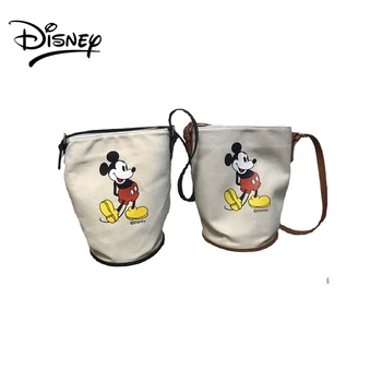 Сумка через плечо Disney Mickey для женщин, холщовая сумка-ведро для девочек, повседневная сумка через плечо, сумка для покупок, сумка для мобильного телефона