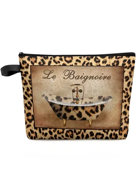 Текстура кожи с леопардовым принтом, ванна, дорожная косметичка большой емкости, переносная сумка для хранения косметики, женский водонепроницаемый пенал