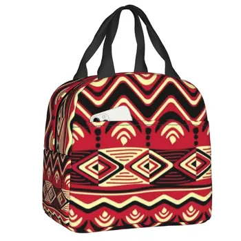 Темно-бордовая Африканская Анкара, изолированная сумка для ланча для женщин, стили цивилизации Африки, кулер, термос для ланча для детей, школьников
