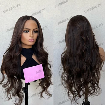 Темно-коричневые длинные волнистые женские парики из 100% человеческих волос 13x6 на кружеве спереди для чернокожих женщин с волосами младенца Бесклеевые парики с кружевной застежкой 5x5