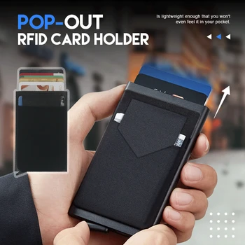 Тонкий алюминиевый портативный кошелек с эластичной задней сумкой, держатель для кредитных карт, Мини-RFID-кошелек, автоматический всплывающий чехол для банковских карт