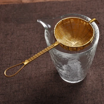 Традиционное латунное ситечко для чая ручной работы, воронка из чистой меди, Сетка для чайного фильтра, Золотая сетка для кофейного фильтра