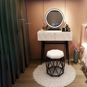 Туалетный столик в скандинавской спальне, Шкаф для хранения в отеле, Комоды в общежитии, современный минималистичный столик для макияжа в маленькой квартире с лампой
