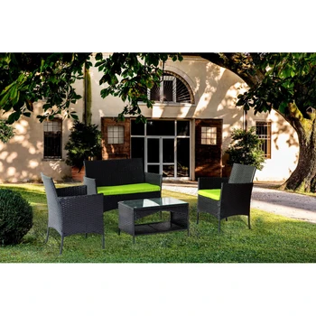 Уличная Мебель из ротанга для Патио - 4 Шт. Диванчик + 2 Кресла + Кофейный столик для Сада 4 шт. Садовая Мебель для Патио