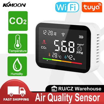 Умный детектор CO2, датчик качества воздуха Tuya WiFi, датчик температуры и влажности, тестер в реальном времени, монитор качества воздуха, анализатор