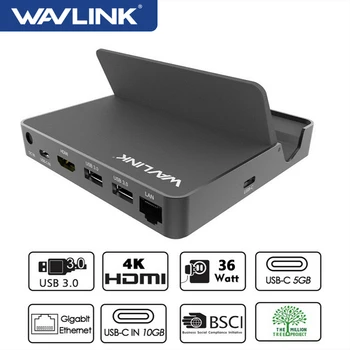Универсальная мини-док-станция Wavlink USB C USB 3.1 Gen 2 10 Гбит /с с 36 Вт PD Gigabit Ethernet 4K USB 3.0 Многофункциональный концентратор