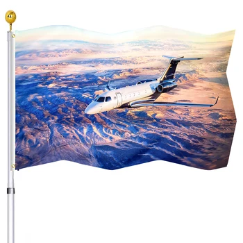 Флаг с самолетом в небе Эффектный баннер с облаками с латунными люверсами Флаги из полиэстера для украшения внутреннего крыльца дома на открытом воздухе