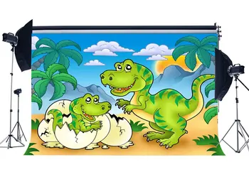 Фон с динозаврами, мультяшные фоны Юрского периода, Кокосовая пальма, Голубое небо, Белое облако, сказочный фон для фотосъемки