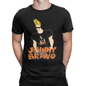 Футболка Johnny Bravo, мужские футболки с круглым вырезом, красивые футболки с мультфильмами 90-х, топы с короткими рукавами, классические