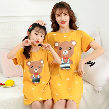Хлопковая ночная рубашка с единорогом, пижамные платья для маленьких девочек, Летняя ночная рубашка с мультяшным кроликом и медведем, домашняя одежда, Детская пижама