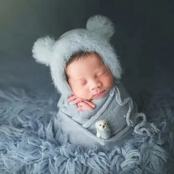 Хлопковая шляпа, аксессуары для фотосессии, одежда для новорожденных, 3 шт., реквизит для фотосъемки, одеяло, кукла-мишка для ребенка