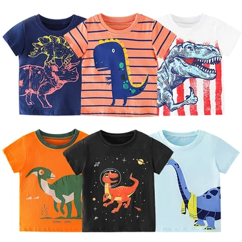 Хлопковые футболки для мальчиков, Новая летняя детская одежда, футболка с принтом динозавра для мальчиков, Детские топы с короткими рукавами, одежда от 2 до 8 лет