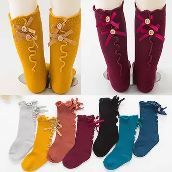 Хлопчатобумажные носки весенне-осеннего периода, детские носки с бантом в виде агарика для маленьких девочек, теплые носки с бантом для новорожденных