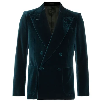 Цельнокроеное темно-зеленое бархатное мужское пальто для праздничного Рождества Мужская одежда Куртка Однобортный Классический Приталенный блейзер Большого размера