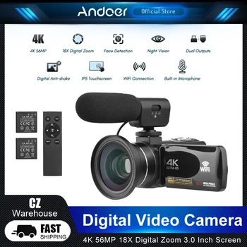 Цифровая видеокамера Andoer, Рекордер 2.7 K DV, 48MP, 16-кратный цифровой зум, профессиональная с батарейками filmadora