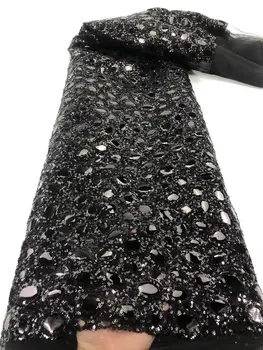Черная кружевная ткань в африканском стиле 2023, 5 ярдов, кружевная ткань с 3D аппликацией, Нигерийская шнуровая ткань с блестками Для пошива вечернего платья