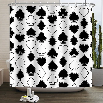 Черно-белая занавеска для душа для покера в ванной комнате, занавеска для азартных игр в казино, занавеска для ванной комнаты в отеле, которую можно стирать дома