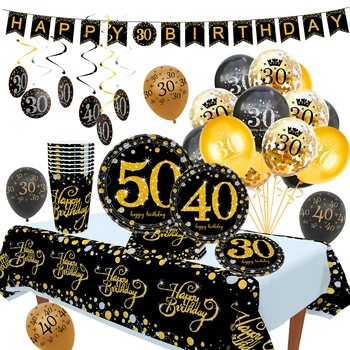 Черный Золотой Воздушный шар С 30-м, 40-м, 50-м Днем Рождения Декор для вечеринки для взрослых 30, 40, 50, 60 Лет со Дня Рождения, Юбилейные Принадлежности для декора вечеринки