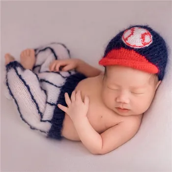 Шапочка для новорожденных Вязаная Бейсболка Ползунки Спортивная одежда для маленьких мальчиков Мохеровые штаны для новорожденных Реквизит для фотосъемки Капор Шляпа Реквизит